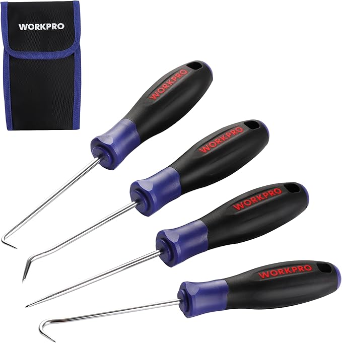 WORKPRO 4-Piece Precision Pick and Hook Set with Pouch, Angled Pick, Straight Pick, 90-degree Pick, Full Hook, Mini Pick S...