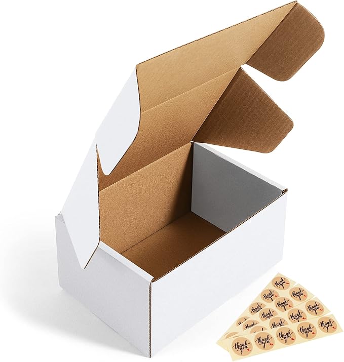 Eupako 6x4x3 Shipping Boxes Small Corrugated Cardboard Box - 25 Pack White Mailing Boxes for Packaging Small Business, Mai...
