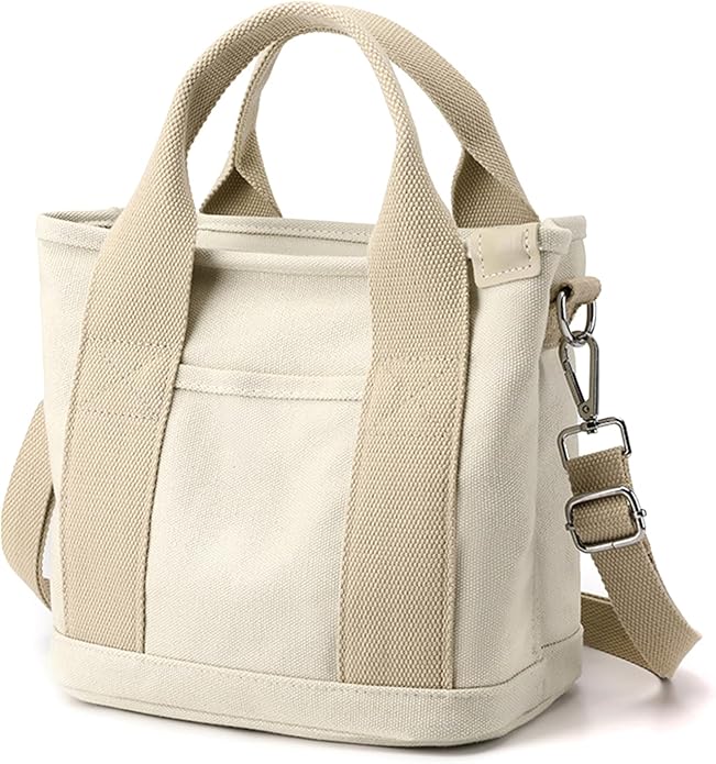 Canvas Tote Bag for Women,Small Totes Bags with Zipper Crossbody Purse with Pockets Large Shoulder Handbag,2 Sizes