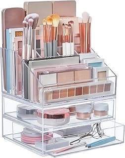 STORi Chloe Stackable Makeup Holder & Drawer Organizer Set, Clear, BPA-Free Plastic, Made in USA, Organize Brushes, Cosmet...