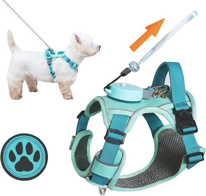 Dog Harness for Small Dogs up to 16lbs, 3-in-1 No Pull Lightweight Harness with 6.6ft Retractable,Wearable Leash Set,Front...