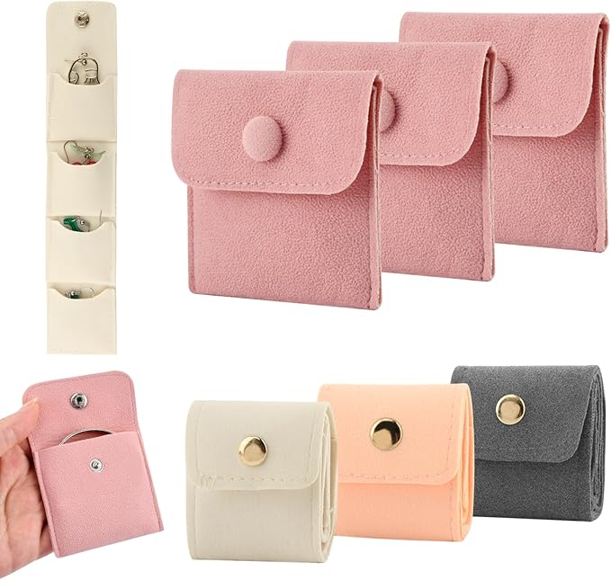 Londehuhai 6Pcs Portable Jewelry Organizer Bag Set, Mini Travel Jewelry Pouch with Buckle, Foldable Jewelr-y Roll Multi-Co...