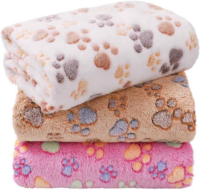 LINENLUX 1 Pack 3 Blankets Super Soft Fluffy Premium Fleece Dog Blankets for Puppy Cat Pet Blanket Flannel Throw Warm Slee...