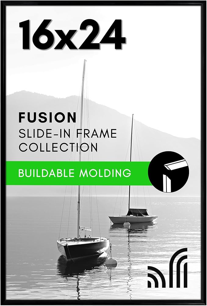 Americanflat 16x24 Poster Frame with Polished Front Cover - Slide-In Photo Frame with Buildable Molding - Fusion Collectio...
