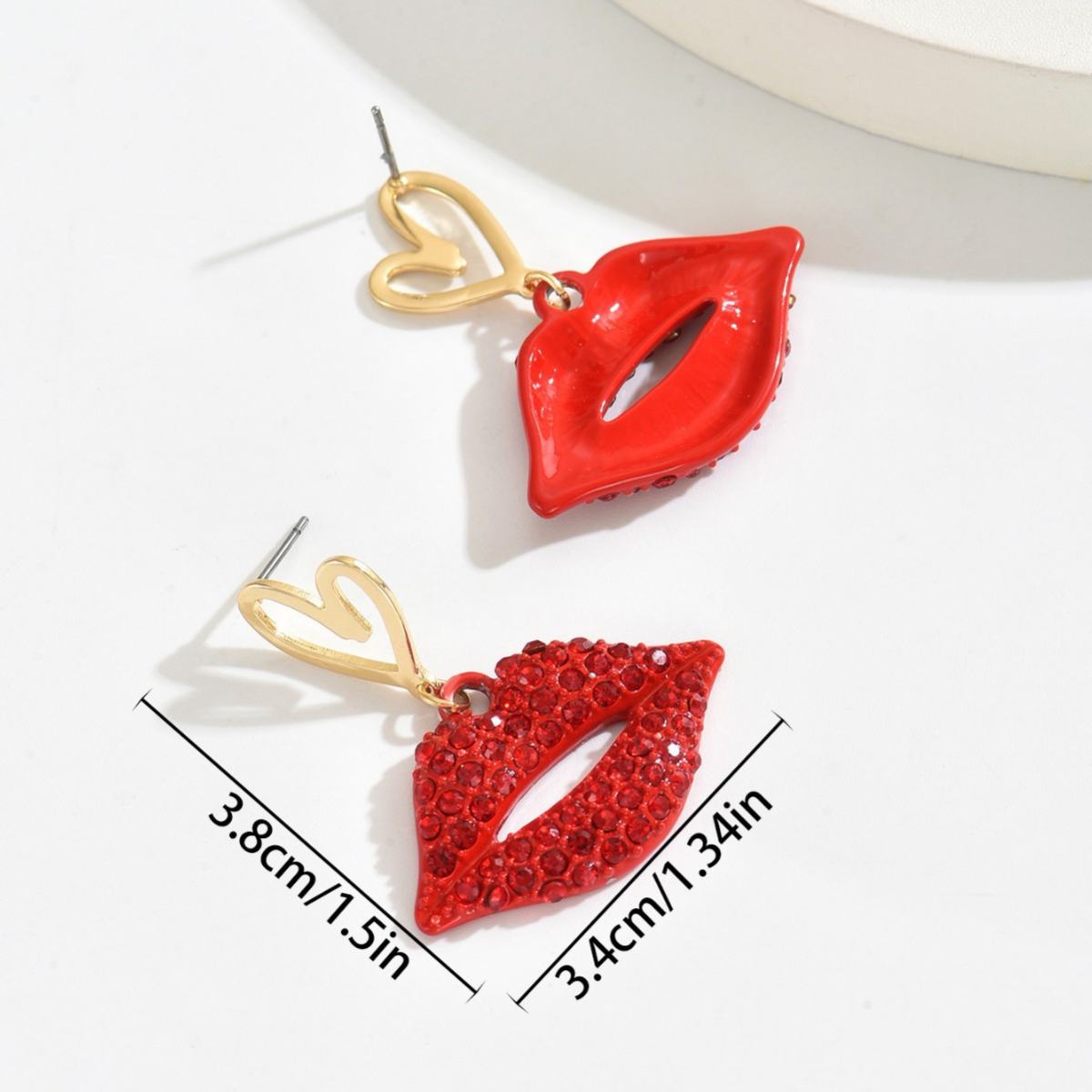 Cross-border European American New Arrival Women Jewelry, Unique Diamond Inlaid Heart & Lip Design Drop Earrings, Versatile High Sense Ear Accessories For Ladies