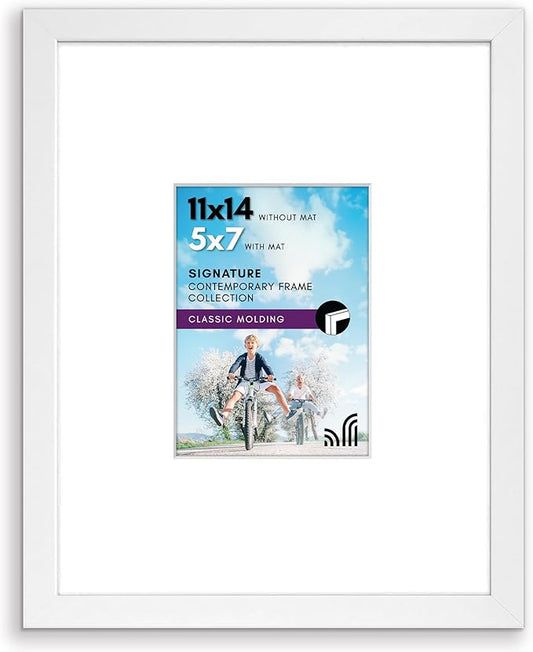 Americanflat 11x14 Picture Frame with Shatter-Resistant Glass - Use as 5x7 Frame with Mat or Display 11x14 Photo Without M...