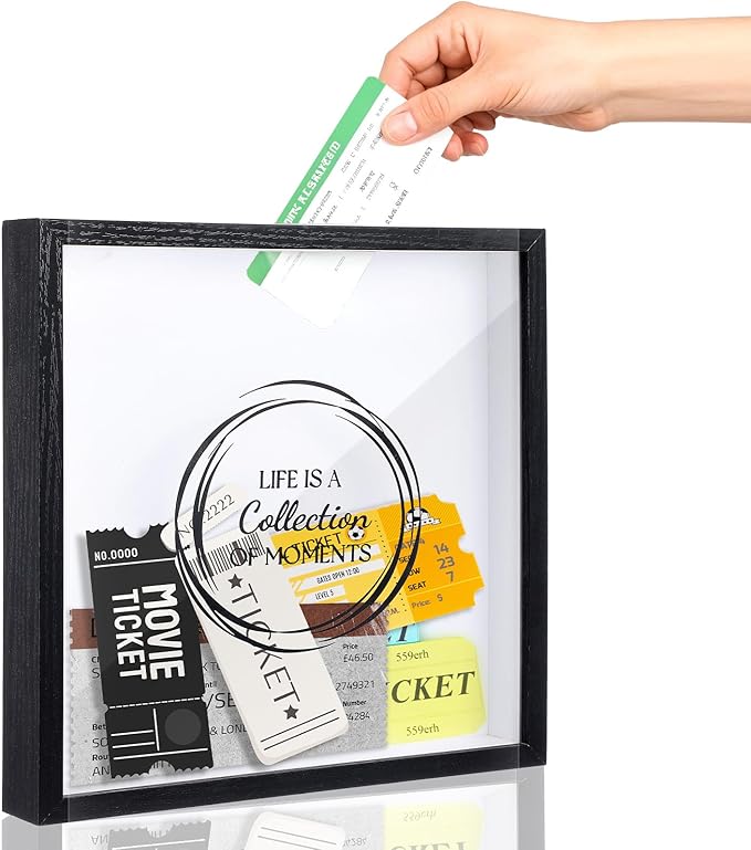 HOFURME Travel Adventure Archive Shadow Box For Memories, Concert Travel Ticket Stub Memory Top Loading Shadow Keepsake Bo...
