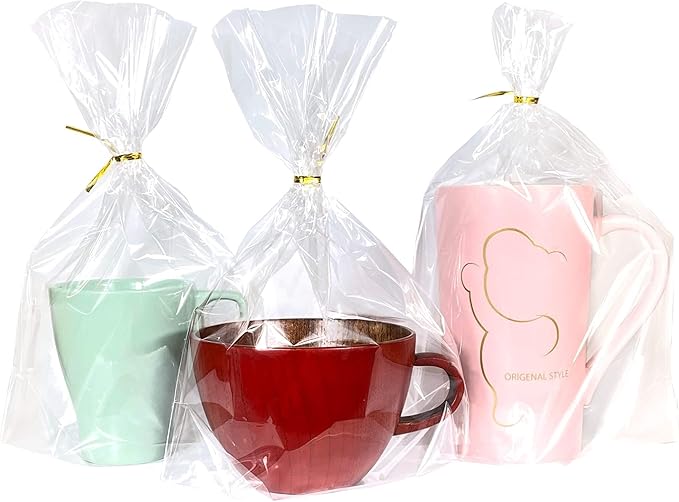 PigPotParty Cellophane Bags 8x11 Inch, 50 Pack Clear Plastic Gift Bags with Bottom Gusset for Stand-Up Display, Medium Cel...