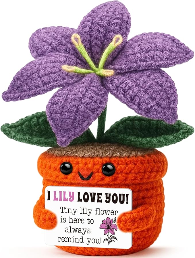 Sensi Blue Unique Handmade Crochet Lily Flower Gift,Cute Desk Decoration for Mom Grandma Sister Friend Coworker Teacher Nurse