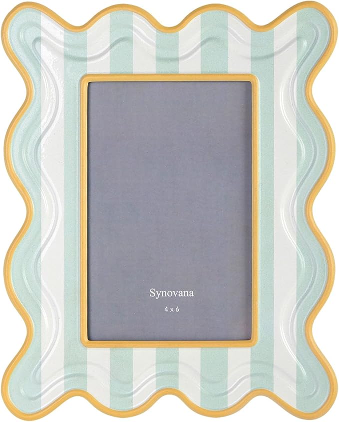 Synovana Wavy Striped 4x6 Picture Frame – Green and Cream with Frosted Finish, Tabletop Photo Display – Joyful Decorative ...