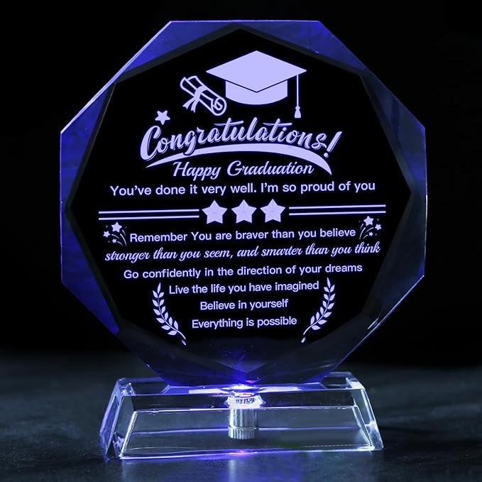 Graduation Gifts 2026, High School College Masters Degree PHD Graduation Gifts for Students, 3D Laser Engraved Crystal Kee...