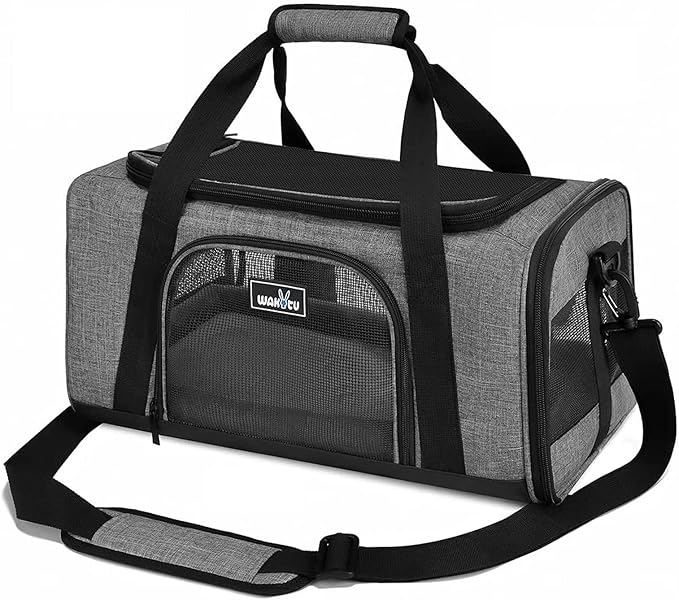 Wakytu TSA Approved Pet Carrier for Small Cats Dogs, Travel Bag with Adequate Ventilation, 5 Mesh Windows, 3 Entrance, Loc...
