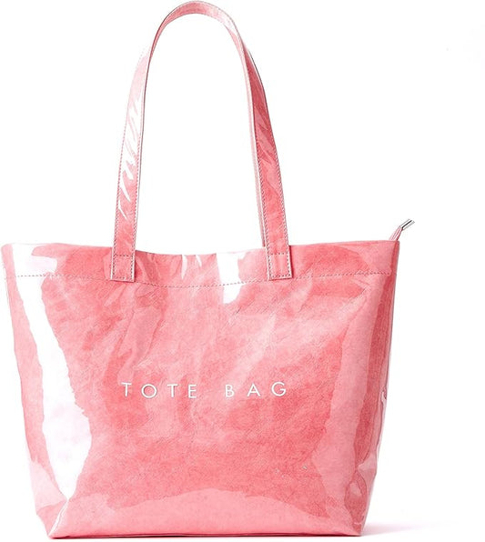 KALIDI PVC Zipper Tote Bag, Jelly Kraft Paper Beach Bag Large Hobo Carry All Travel Shopping Handbag Plastic Shoulder Bag