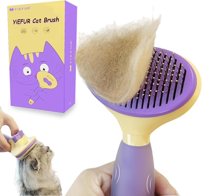 Cat Brush for Grooming and Shedding, Self-Cleaning Silicone Brush for Short and Long Haired Cats, Cat Gifts for Pet Lovers...