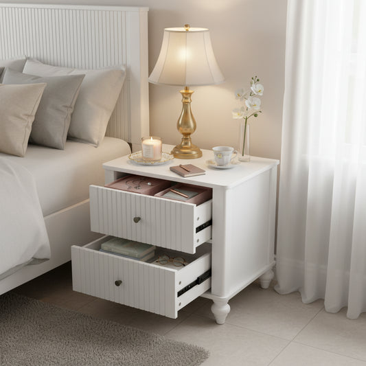 23  Nightstand With 2 Drawers, White Color - Sturdy Wooden Bedside Table For Bedroom  & Living Room Use, Modern Decor, MP1