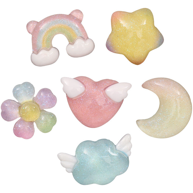 Transparent Glitter Star Moon Rainbow Flower Resin Ornament Accessories