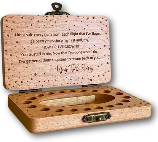 Tooth Fairy Keepsake Box for Girls & Boys, Tooth Fairy Box for 20 Baby Teeth, Wooden Tooth Storage & Saver Box for Lost Te...