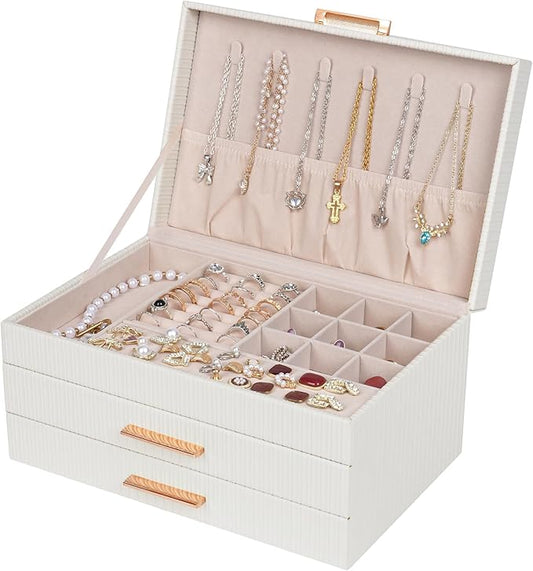 Dajasan Jewelry Box Organizer, 3-Tier Large Jewelry Storage Organizer with 2 Drawers, Space-Saving Jewelry Boxes for Wome...