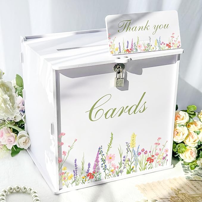 OurWarm White Wedding Card Box with Lock, PVC Gift Card Box for Wedding Decorations Reception, Money Gift Boxes for Party ...