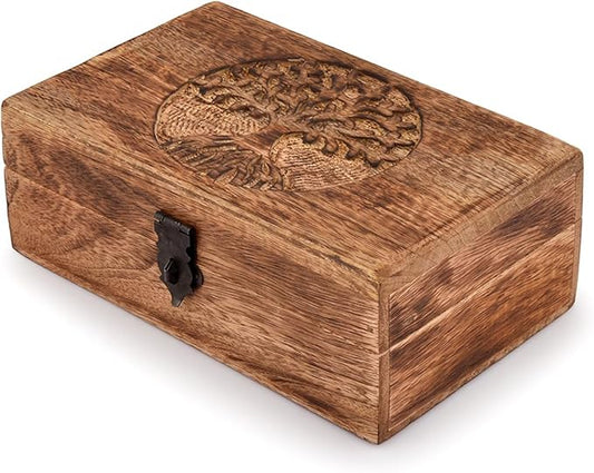 Samhita Handmade Mango Wood Tree of Life Engraving Beautifully Keepsake Box Jewellery Organiser Unique Gift Ideas for Men...