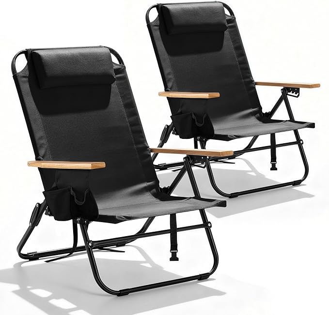 Canpsky 2 Pack Premium 5-Position Reclining Camping Chair - Portable Folding Lightweight Outdoor Chair with Wooden Armrest...