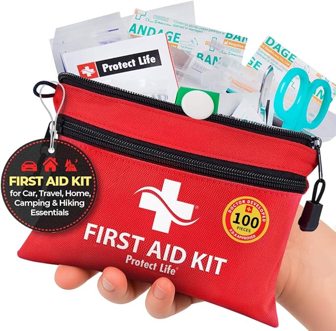 Protect Life First Aid Kit, Travel First Aid Kit for Car, 100 Piece Compact Emergency Preparedness Starter Kit for Home, O...