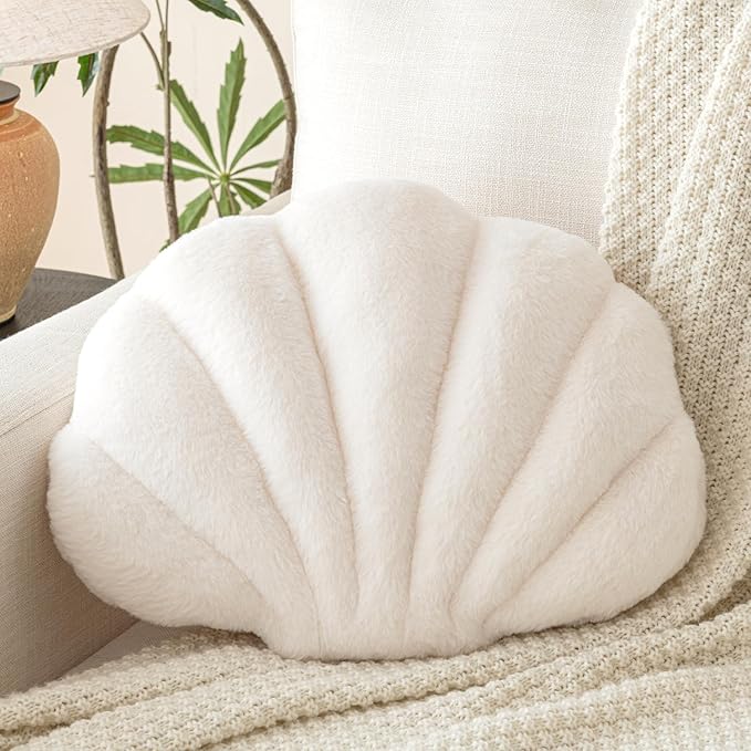 Znhinery Shell Pillow, Seashell Throw Pillow with Soft Rabbit Plush for Couch Bed, Shell Shaped Decorative Ocean Pillow St...