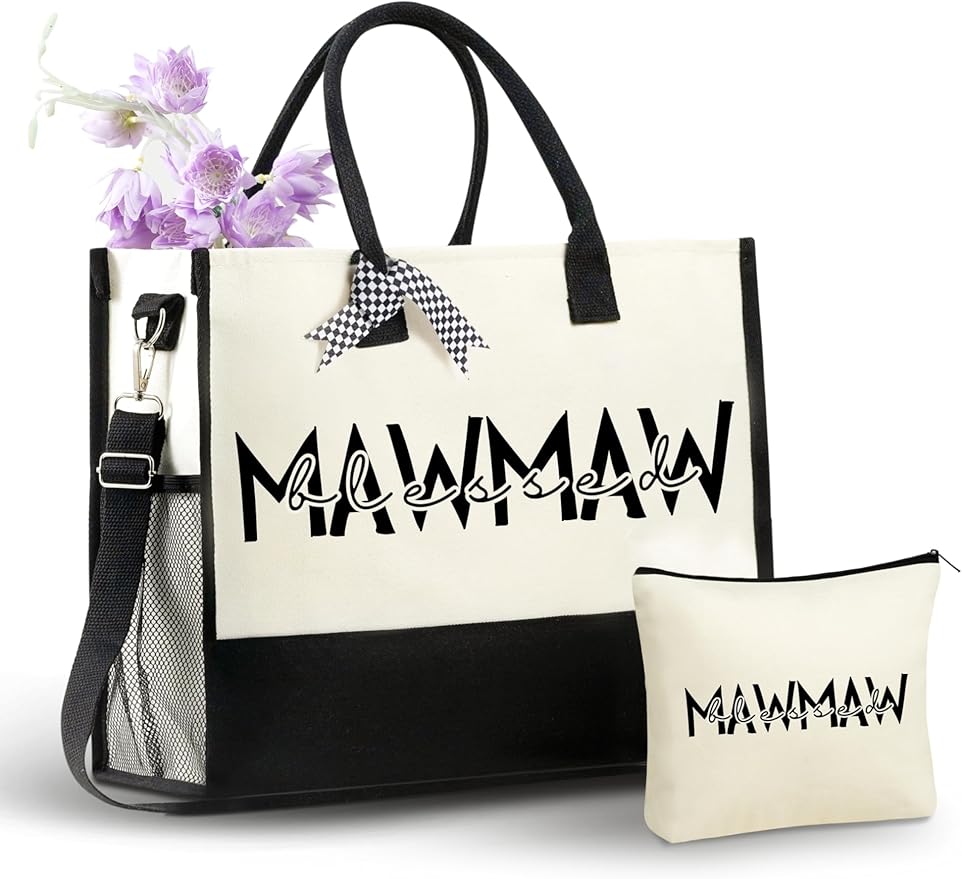 InnoBeta Mawmaw Gifts for Grandma, Canvas Tote Bag on Christmas or Birthday & Mother's Day, Tote with Top Zipper Closure a...
