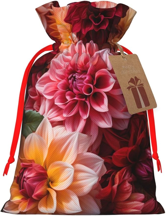 WXYBMDP Colorful Flower Print Christmas Drawstring Bags Xmas Candy Bags Reusable Party Gifts Wrapping Bags