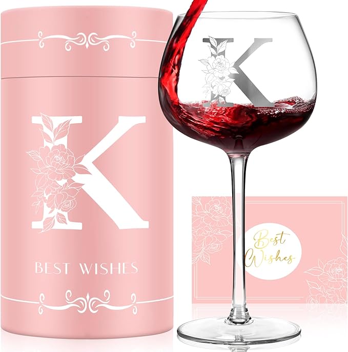 Personalized Gifts for Women, Monogrammed A-Z Wine Glass Custom Design, Unique Birthday Christmas Valentines Day Gift for ...