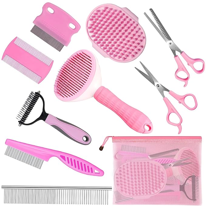 Complete Pet Grooming Solution by Dog - 9PCS Kit with Slicker Brush, Deshedding Tool, and Grooming Comb for All Breeds and...