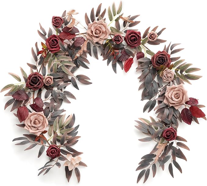 Ling's Moment 5FT Burgundy Artificial Flower Garland Maroon Rose Floral Garland Arch Flowers Vine for Wedding Party Backdr...