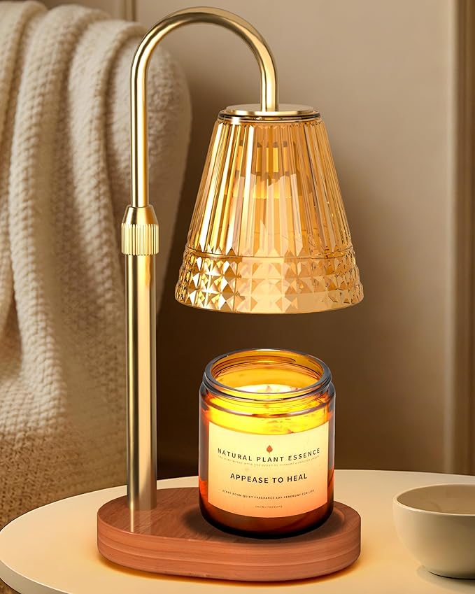 Candle Warmer Lamp with Timer Dimmer: Height Adjustable Wax Melt Warmer for Scented Jar Candles with 2 Bulbs, Christmas Bi...