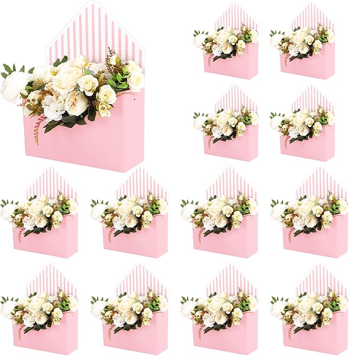 FYSUIMU 12Pcs Mother's Day Floral Envelope Box Empty Flower Stripe Paper Box Florist Bouquet Packaging Box for Valentine's...