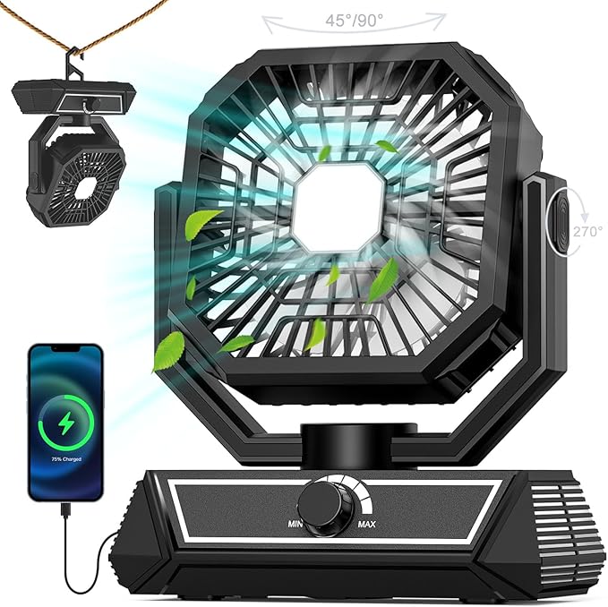 meriied Portable Fan Rechargeable, 20000mAh Battery Powered Fan with LED Lantern, Table Fan, Camping Essentials, USB C Bat...