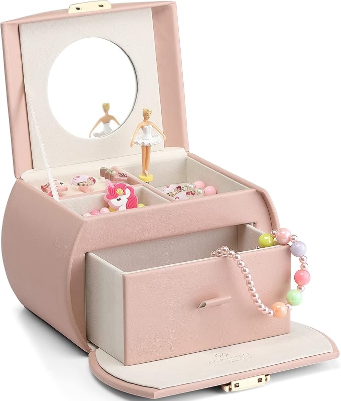 Vlando Kids Musical Jewelry Box for Girls with Drawer, Music Box with Ballerina and Stickers for Birthday Bedroom Decor, V...