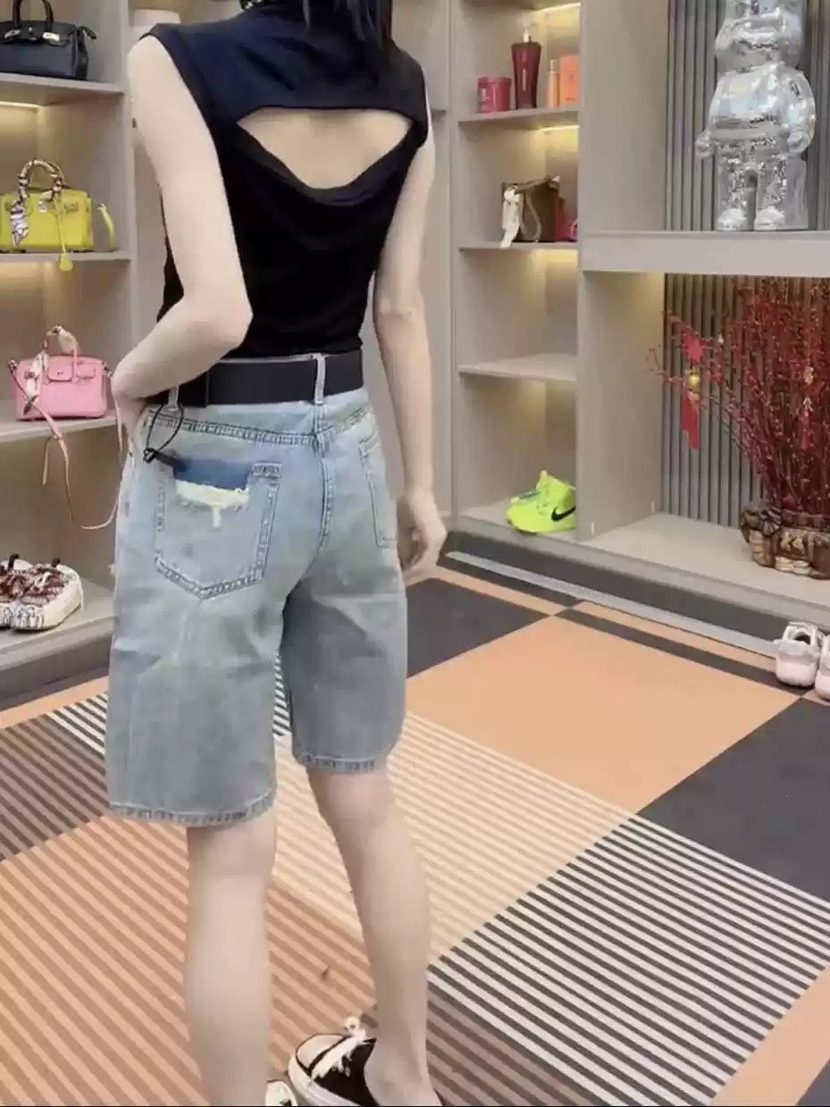Summer New Arrival High-Waisted Stretchy Ripped Denim Shorts For Women