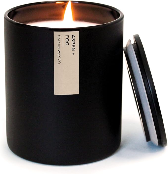 Calyan Wax Co. Aspen & Fog Scented Candle - 75 Hour Burn - Luxury Non Toxic Soy Wax Candles - Long Lasting Black Tumbler J...