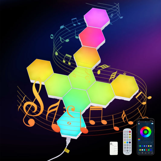 Hexagon Lights  10 Pack  LED Wall Panels, RGB Gaming Lights With APP, Smart Modular Panel Hex Tiles Push Glide Expansion Shapes Light