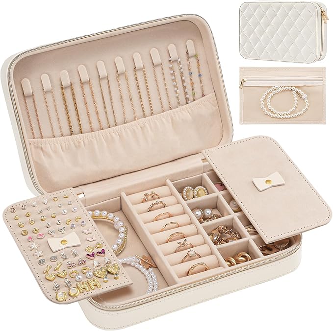 Lolalet Travel Jewelry Case for Women Girls, Travel Jewelry Organizer Box with Mirror & Clear Storage Bag, Small Portable ...