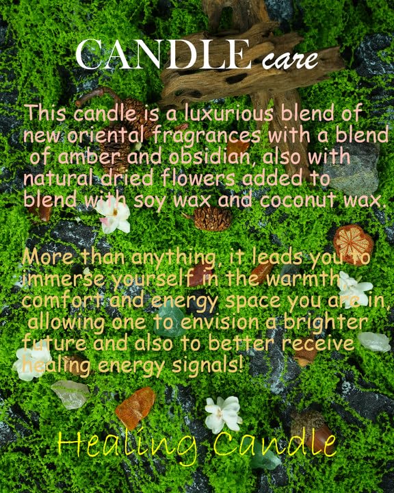 Obsidian Crystal Energy Candle, Good Aura Health Protection, Baltic Amber Chakra Magic Self-Care, Emotional Support, Encou...