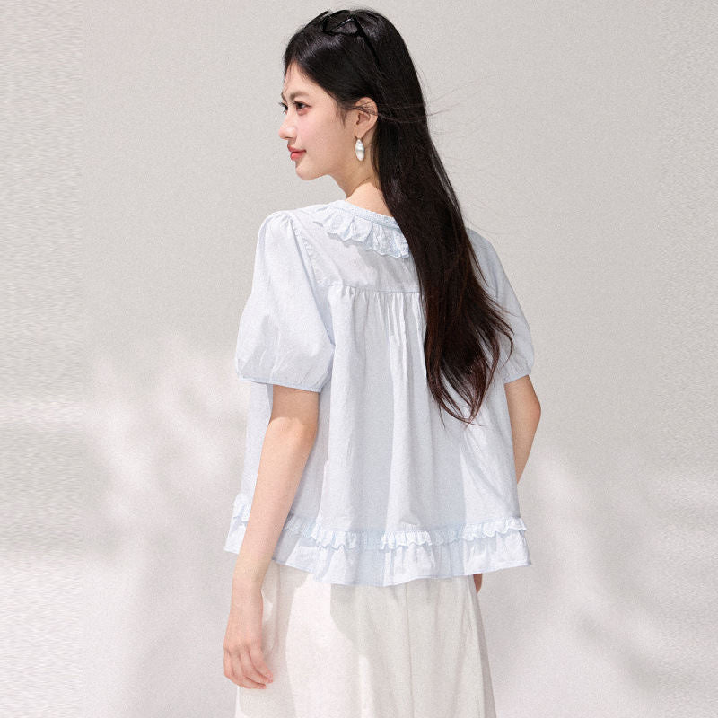 Korean-style Sweet Round-neck Blouse For Women
