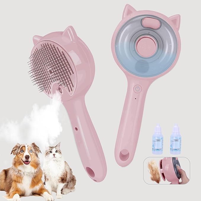 Pet Steam Brush for Cats & Dogs ，3-in-1 Pet Grooming Comb，Reduces Shedding, Soft Bristles, Promotes Healthy Coat-Comes - I...