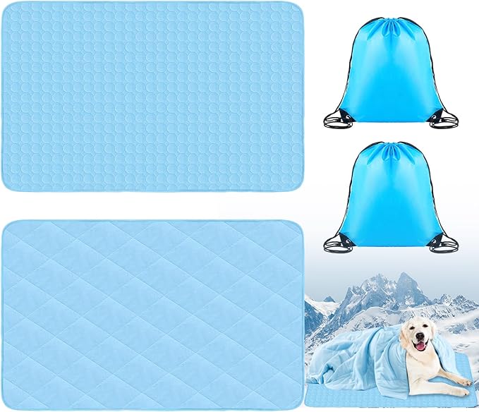 Hillsuren 2 Pack Dog Cooling Mat and Blanket Washable Cooling Pads Pet Throw Blanket Sleeping Kennel Mat with Storage Bag ...