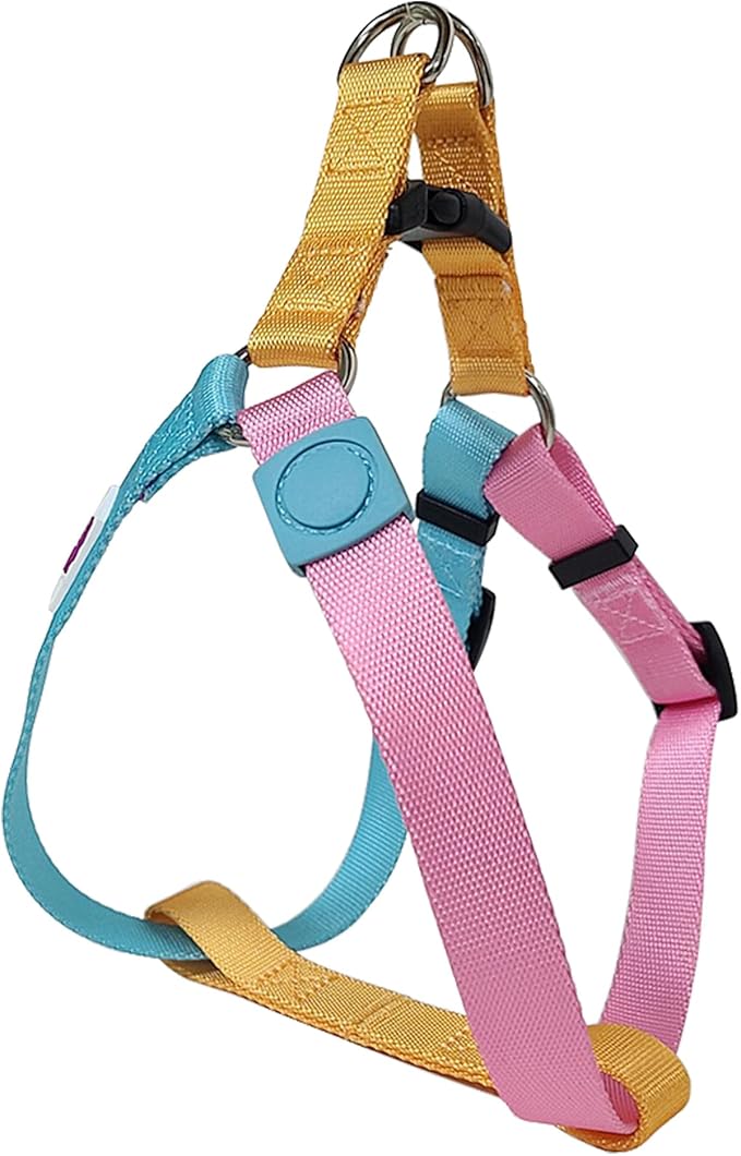 Pawhuggies Tri-Color Dog Harness - Adjustable Step-in No Pull Harness for Large Dogs, Heavy Duty, Easy Walking, Blue Pink