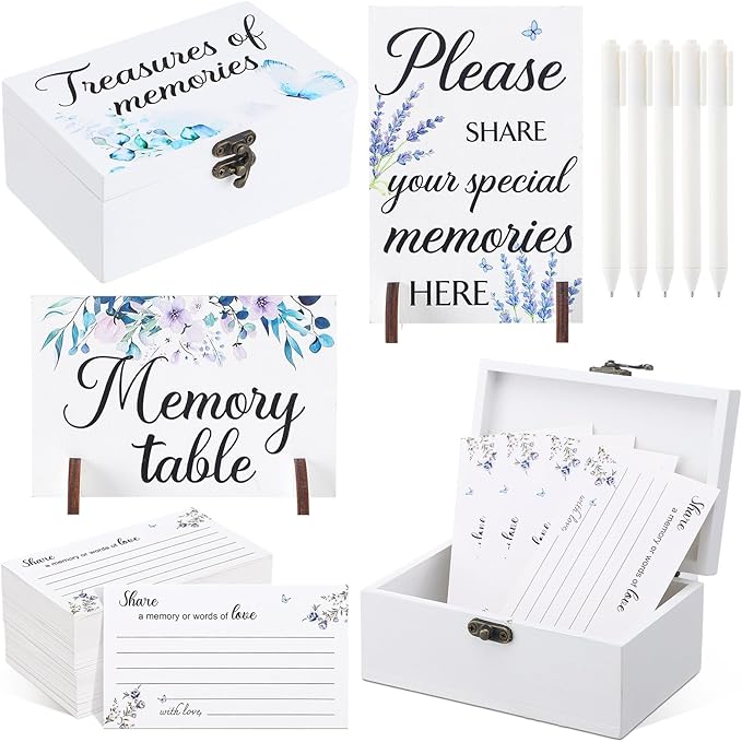 Gilprop 112 Pcs Celebration of Life Memory Cards Set Share a Memory Cards with Box 2 Wood Sign with 4 Hold and 5 Pens, Sym...
