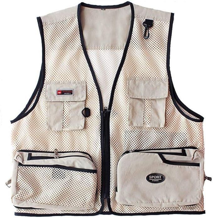 Rizanee Foldable Outdoor Fishing Camping Travel Mesh Vest, Multi-Pockets Photography Lightweight Vests