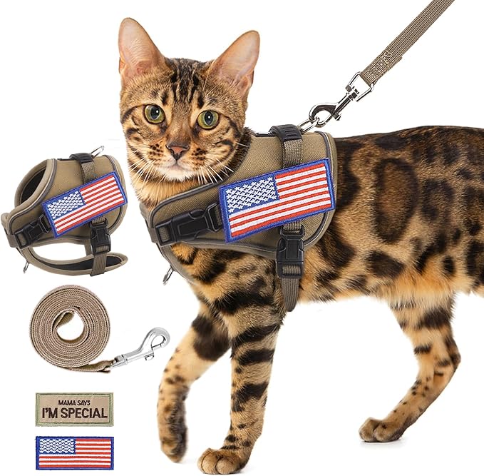 PUPTECK Tactical Cat Harness and Leash Set Escape Proof, Adjustable Reflective Kitten Jacket Easy Control, Pet Vest Harnes...