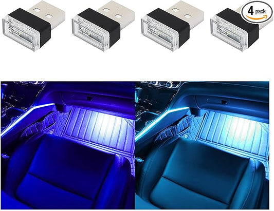 Augeny 4 PCS USB LED Car Interior Atmosphere Lamp, Plug-in USB Decor Night Light, Portable Auto Ambient Lighting Kit, Univ...