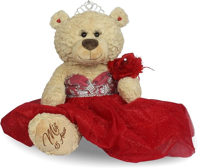 Kinnex Collections by Amanda Large 20” Quinceañera Teddy Bear Centerpiece – Elegant Dress, Oversized Keepsake Gift for 15 ...